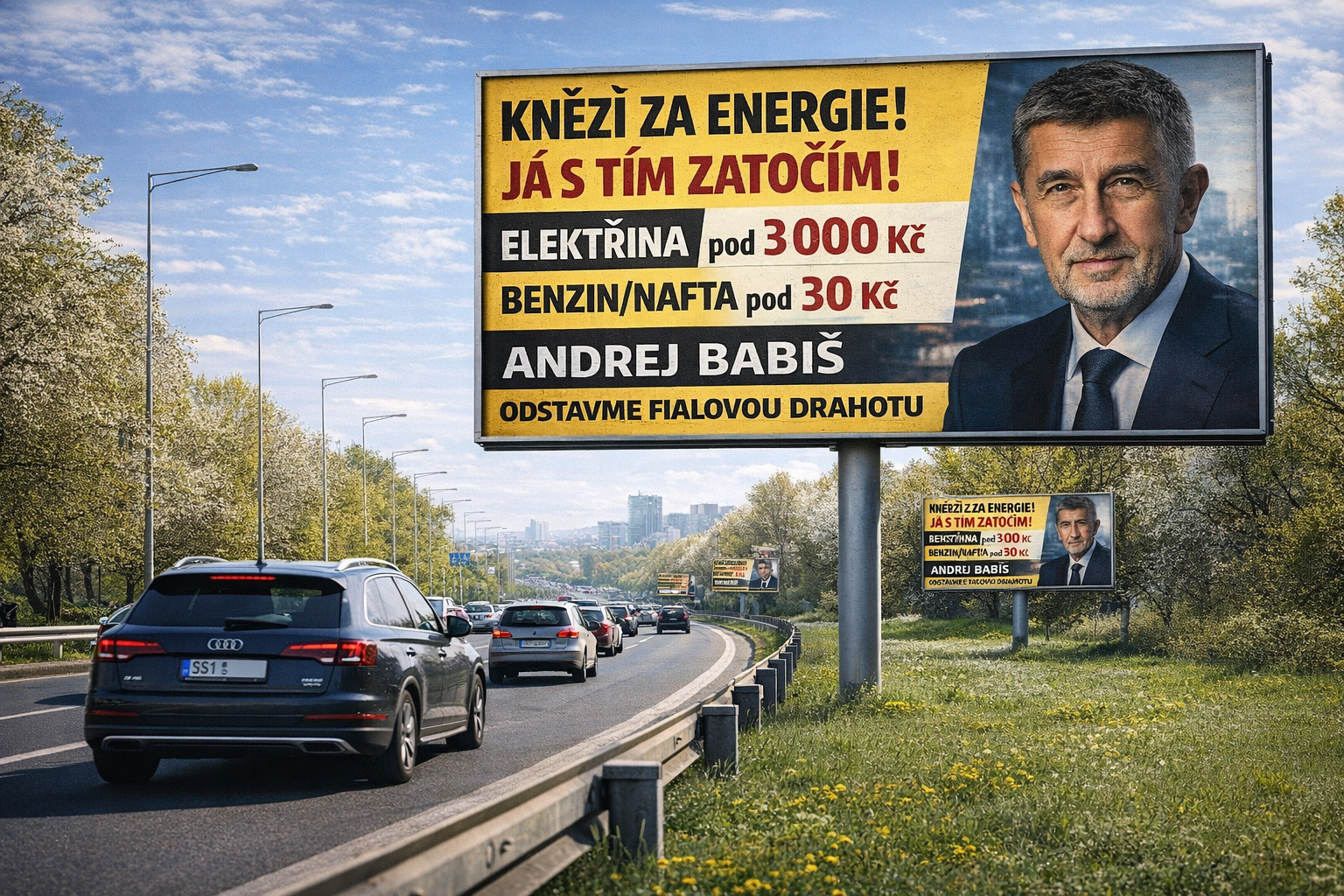 Nové billboardy Andreje Babiše 2026: Kampaň zaměřená na ceny energií a paliv