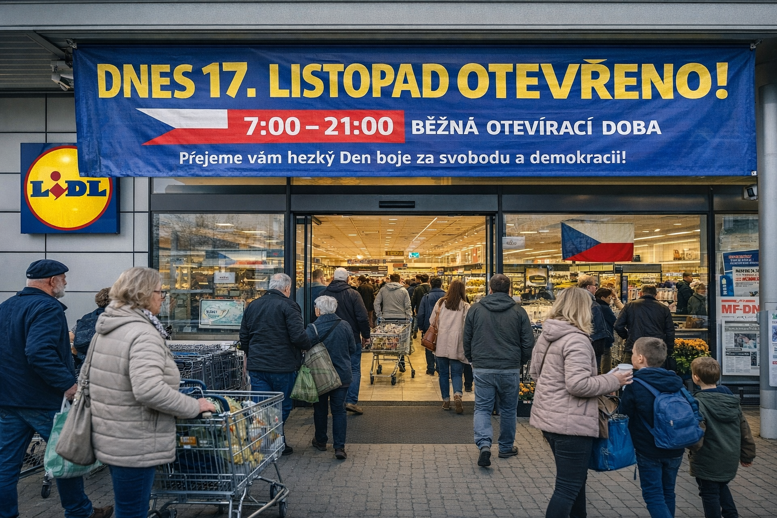 Svátek 17. listopadu 2026: Které obchody zůstanou otevřené a kde nakoupit?